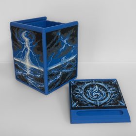 Crafted Loot Commander deck box with blue artwork, card holder and original water motif