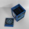Open blue Commander deck box showing the internal card storage compartment and original artwork