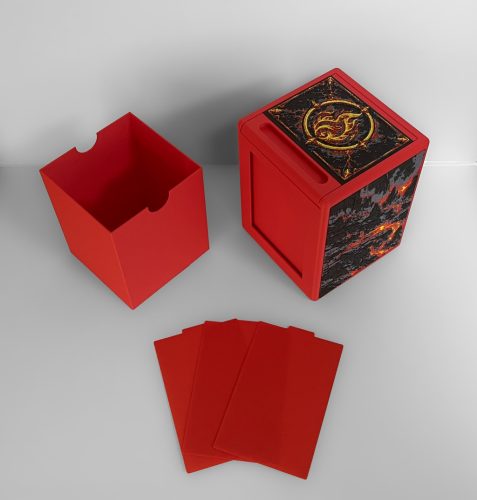 Red Commander deck box components showing the separate lid and card holder parts.